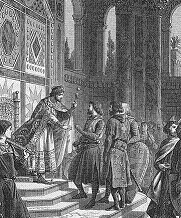 גודפרי מתקבל אצל הקיסר הביזנטי אלכסיוס הראשון בדרכו לירושלים